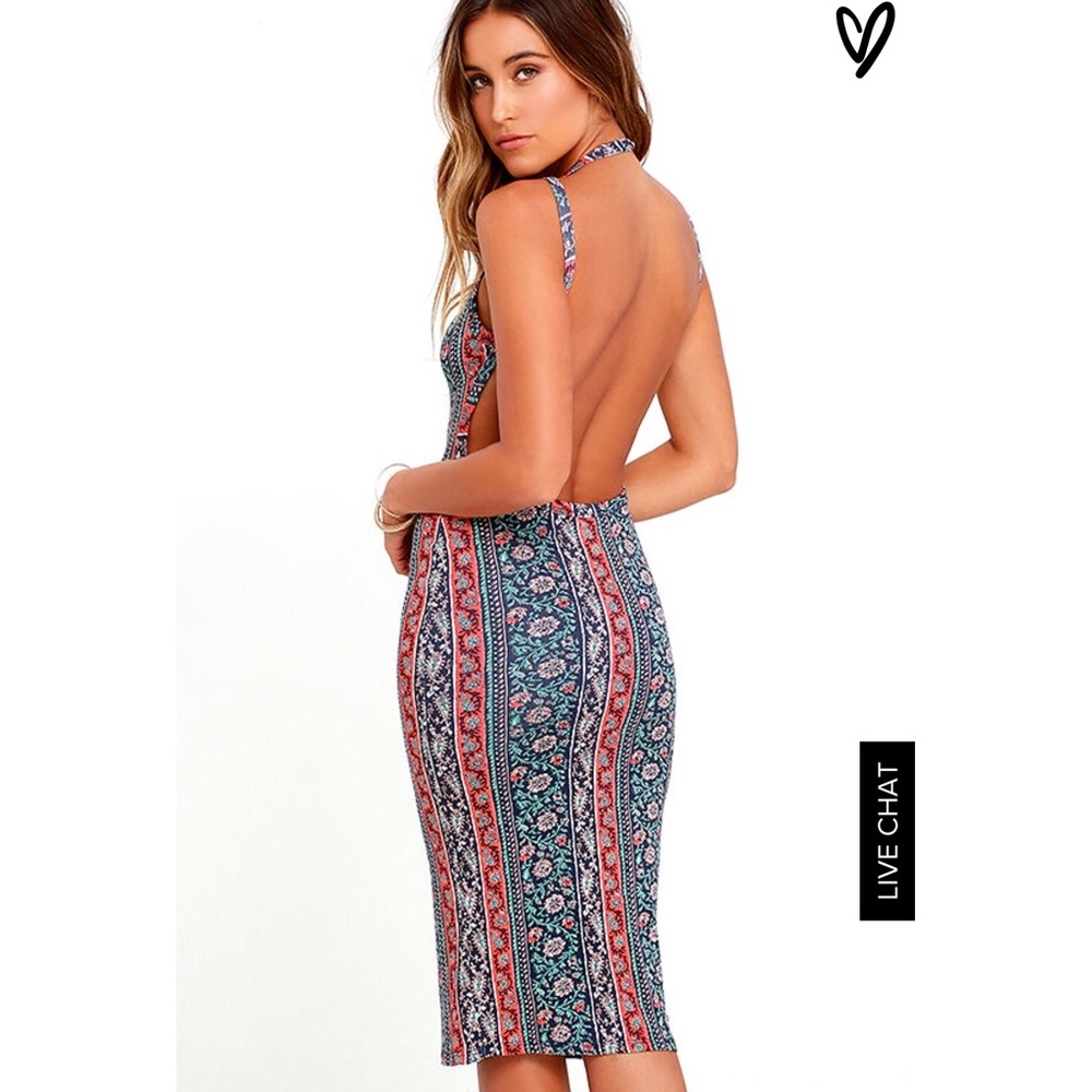 NWT Navy print midi dress with open back!